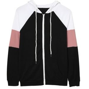BLACK WHITE PINK FULL ZIP POCKETED DRAWSTRING HOODIE SIZE 2XL (18-20)